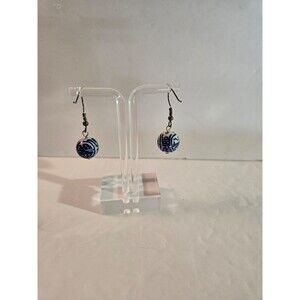Ceramic Beaded Earrings Dangle Drop Blue and White